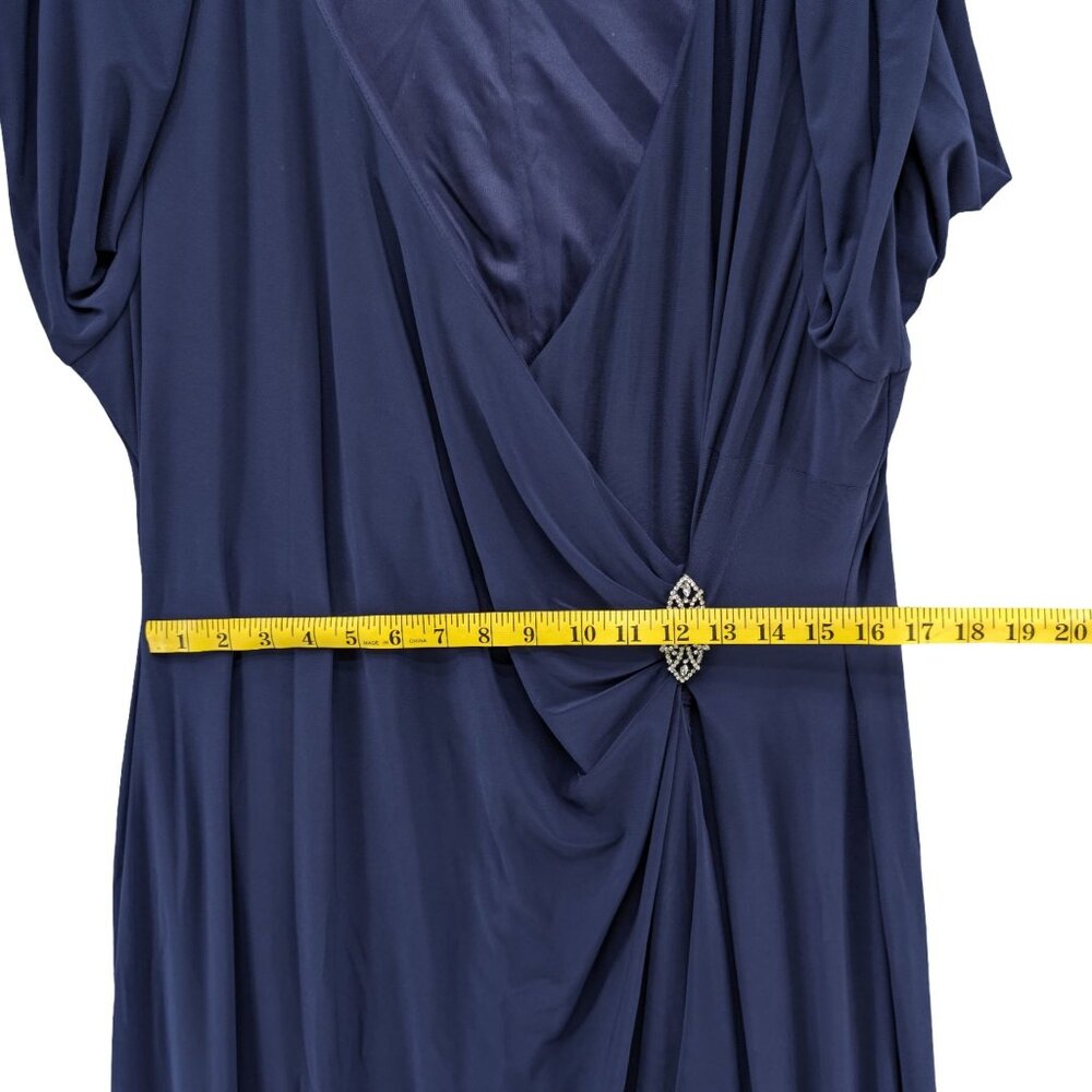 R&M Richards Gown Maxi Dress Blue Long Sleeve Front Slit Stretch Lined Size 16W - Picture 7 of 10